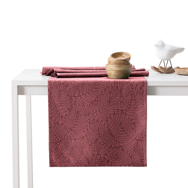 AmeliaHome Gaia Table Runner Set 35 x 200 cm and 115 x 200 cm Lotus Effect Water-Repellent Leaves Dusky Pink