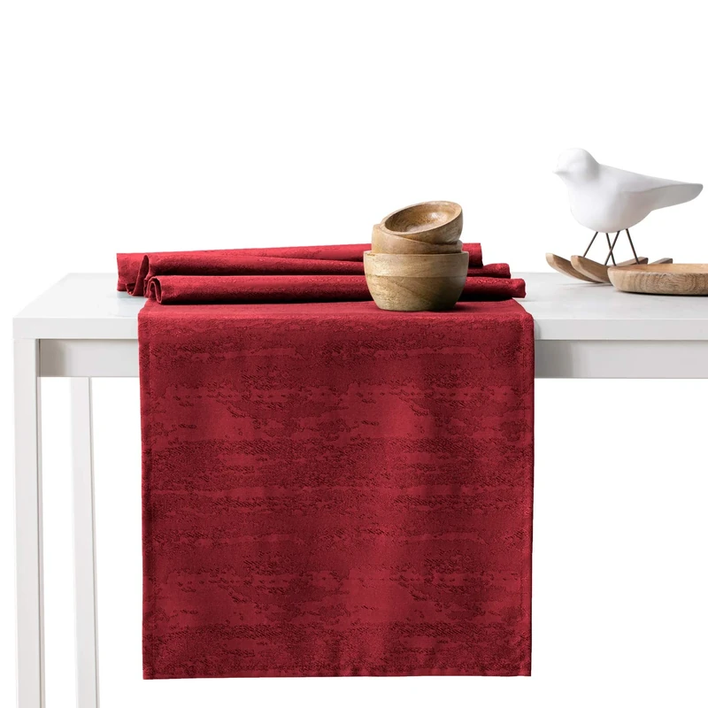 AmeliaHome Table Runner Set 35 x 300 cm and 115 x 300 cm Lotus Effect Water-Repellent Snakeskin Pattern Bordeaux Vesta