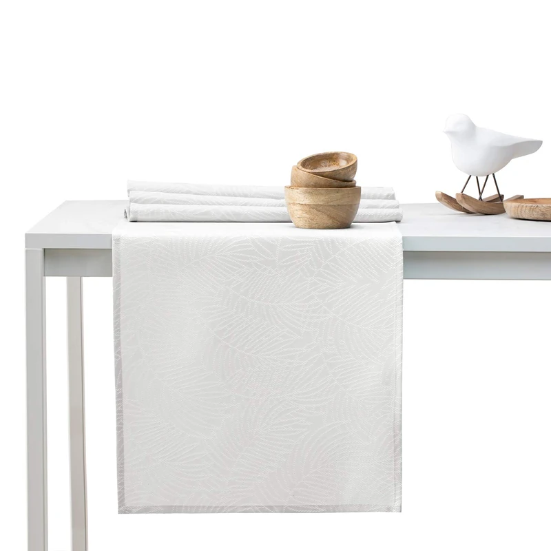 AmeliaHome Table Runner Set 35 x 250 cm and 115 x 250 cm Lotus Effect Water-Repellent Leaves Ecru Gaia