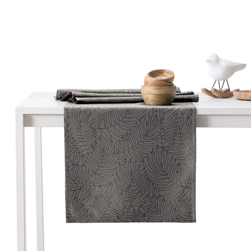 AmeliaHome Table Runner Set 35 x 300 cm and 115 x 300 cm Lotus Effect Water-Repellent Leaves Cocoa Gaia
