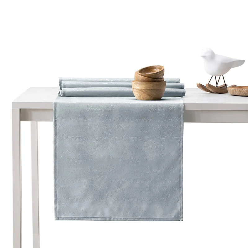 AmeliaHome Table Runner Set 35 x 180 cm and 115 x 180 cm Lotus Effect Water-Repellent Snake Skin Pattern Silver Vesta