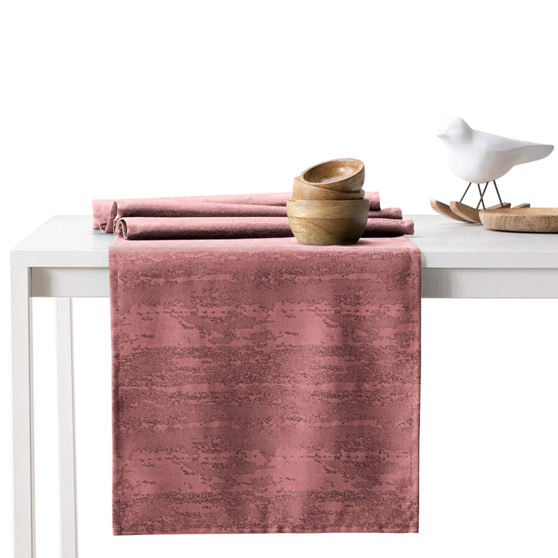 AmeliaHome Table Runner Set 35 x 180 cm and 115 x 180 cm Lotus Effect Water-Repellent Snakeskin Pattern Dusky Pink Vesta