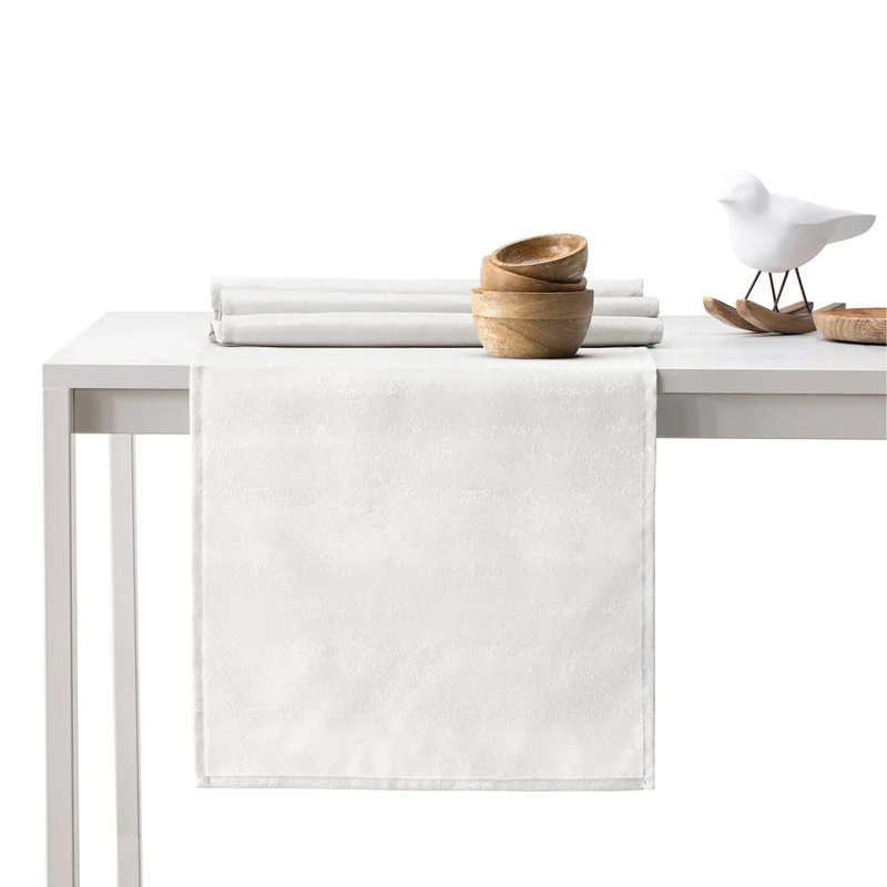 AmeliaHome Table Runner Set 35 x 250 cm and 115 x 250 cm Lotus Effect Water-Repellent Snakeskin Pattern Ecru Vesta