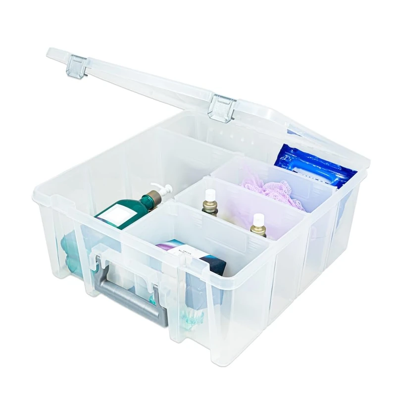 AB Designs 6990ABD Super Satchel Double Deep with Removable Dividers Stackable Home Storage Organization Container, Clear