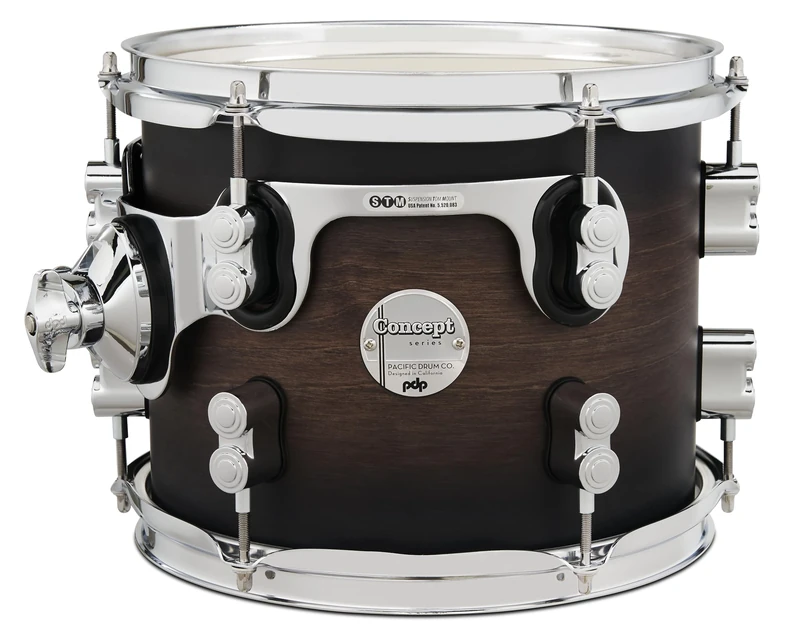 Pacific Drums Concept Maple Tom, 10" x 8", Satin Charcoal Burst Lacquer | Features a European Maple shell, innovative DW drum hardware, and more