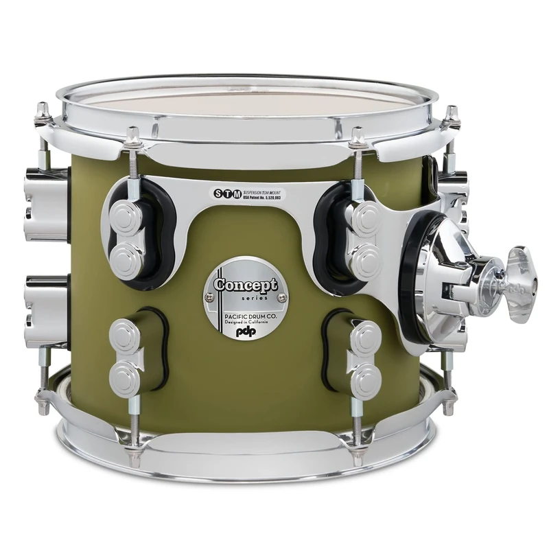 Pacific Drums Concept Maple Tom, 8" x 7", Satin Olive Finish Ply | Features a European Maple shell, innovative DW drum hardware, and more