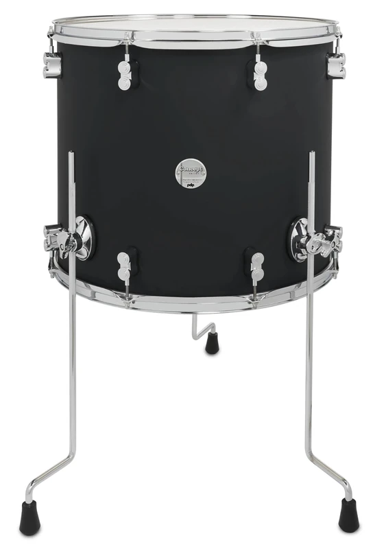 Pacific Drums Concept Maple Floor Tom, 18" x 16", Satin Black Finish Ply | Features a European Maple shell, innovative DW drum hardware, and more