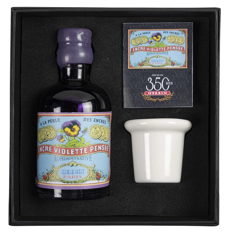 Jacques Herbin 27977T - A special 350th anniversary inkwell set including a porcelain inkwell, instructions and a 100 ml bottle of Violette colour ink. - Image 1