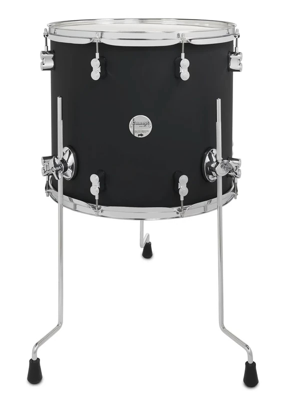 Pacific Drums Concept Maple Floor Tom, 16" x 14", Satin Black Finish Ply | Features a European Maple shell, innovative DW drum hardware, and more