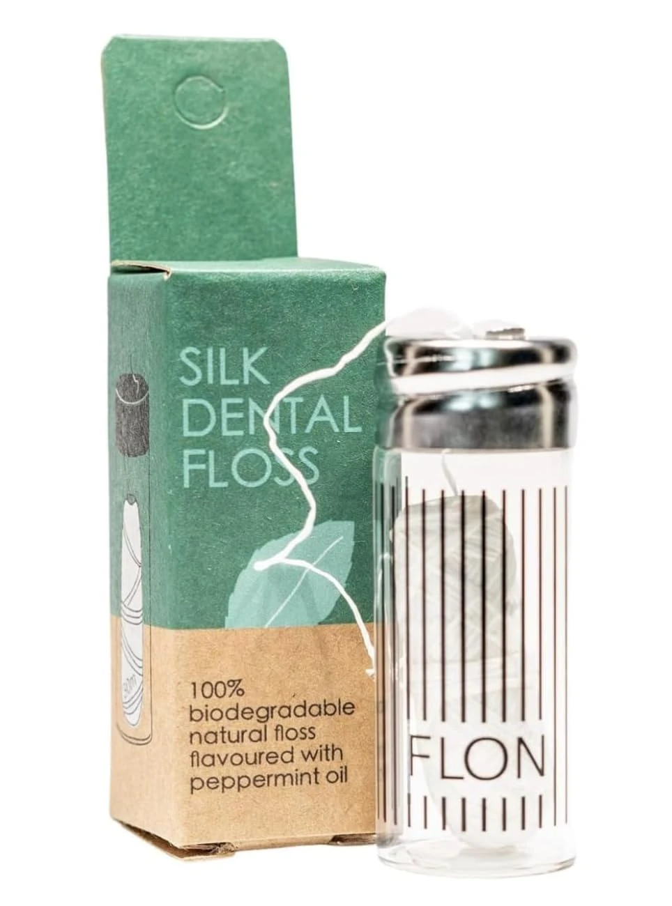 FLON Natural Silk Dental Floss, Peace Silk Coated in Candelilla Wax, Mint Flavoured, Compostable & Eco Friendly ~ 30 metres