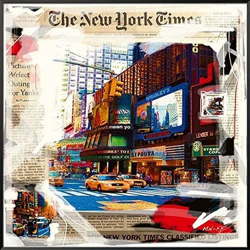 International Graphics - Framed art print - MN.FF - ''Balade à New York''- 71 x 71 cm - Frame Color: Black - Series ATHOS
