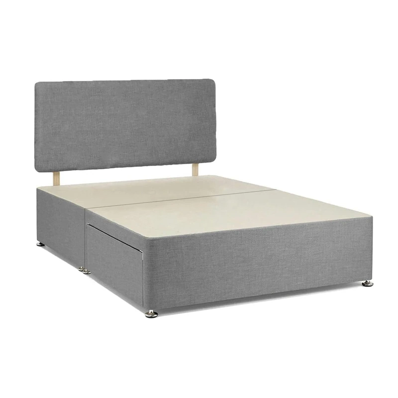 Luxurious Grey Chenille Divan Bed Frame | Elegant 5FT King Bed Base with Plain 20" Headboard & 2 Storage Drawers – Elevate Your Bedroom Style