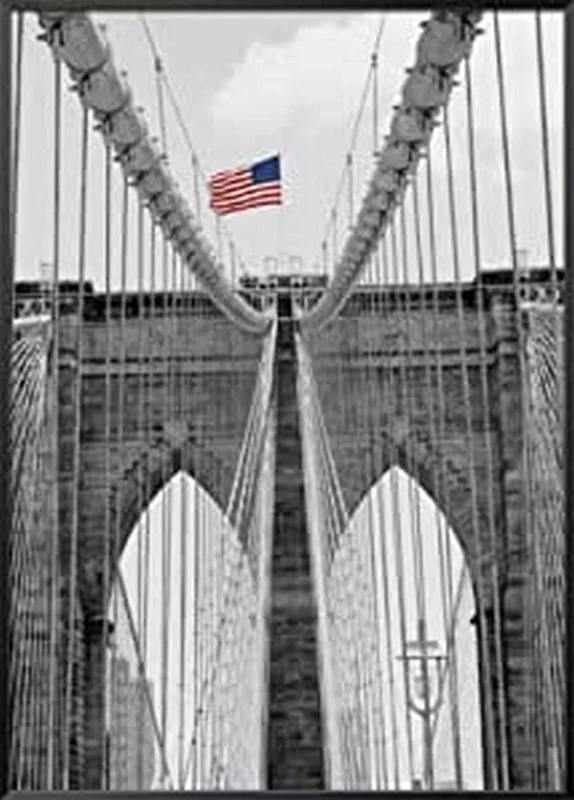 International Graphics - Framed art print - Dave, Butcher - ''Brooklyn Bridge Tower and Cables #2''- 51 x 71 cm - Frame Color: Black - Series ATHOS