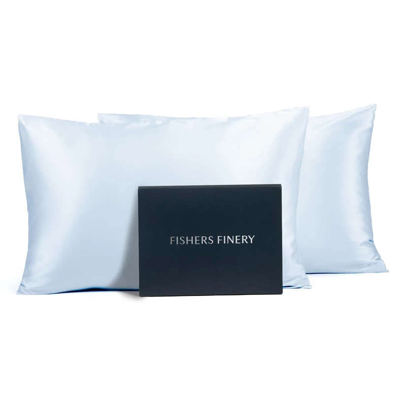Fishers Finery 25mm 100% Pure Mulberry Silk Pillowcase, Good Housekeeping Winner (Blue, Standard 2 Pack)