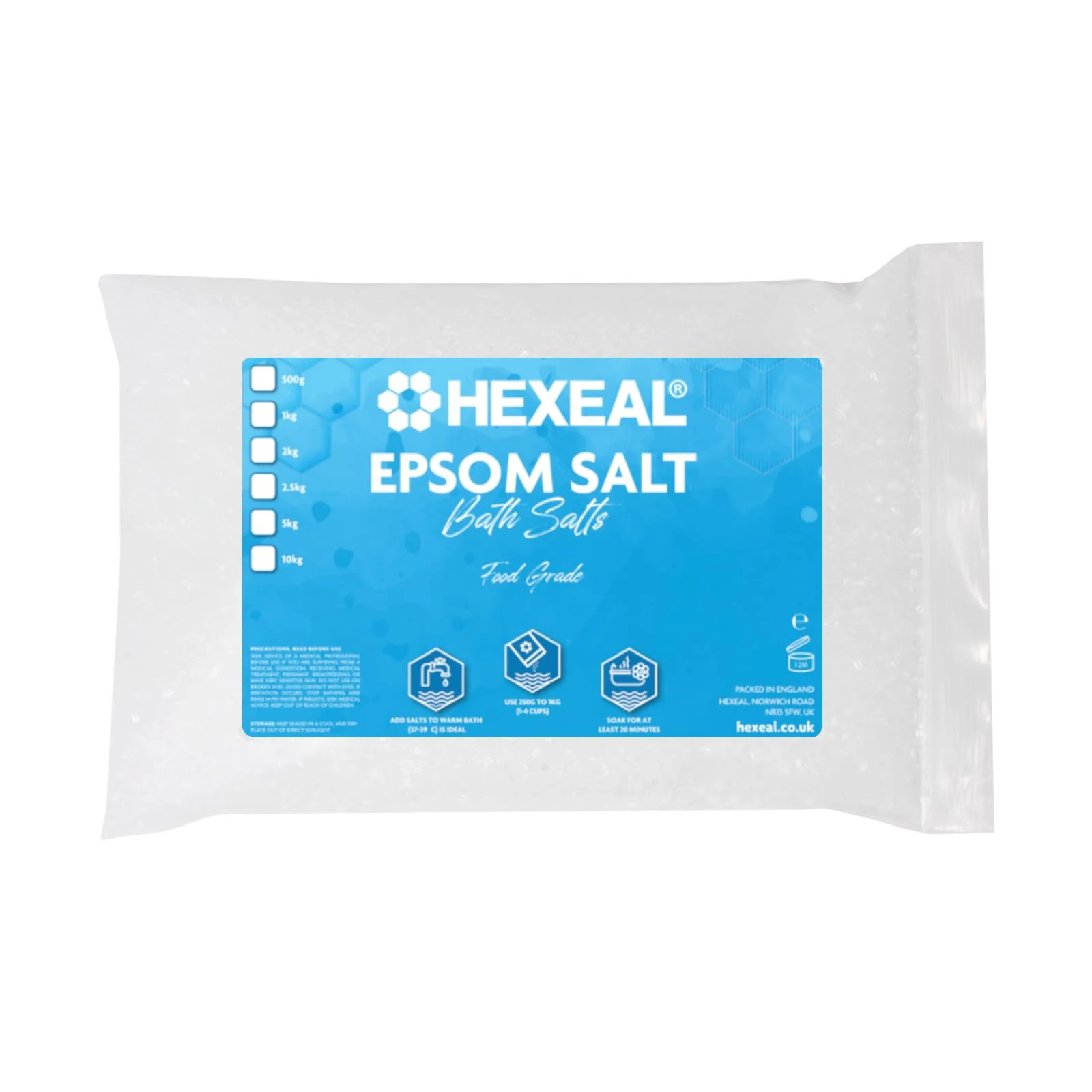 Hexeal Epsom Salt 1kg – 1kg Bag of Food Grade Magnesium Sulphate for Bathing, Gardening & Household Use – Suitable for Personal Care, Soil Enrichment, and More