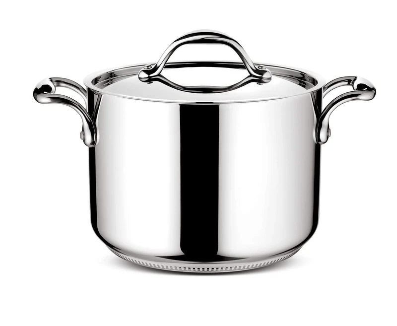 Lagostina Accademia Lagofusion 011116020524 Stainless Steel Stock Pot 24 cm (6.7 L) with Lid for All Heat Sources Including Induction with Riveted Handle