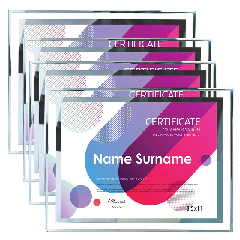 4 Pack Picture Frames 8.5 x 11 inch Frames for Certificates and Awards 22 x 28 cm Wall and Tabletop Frame Set, Clear with Silver Trim