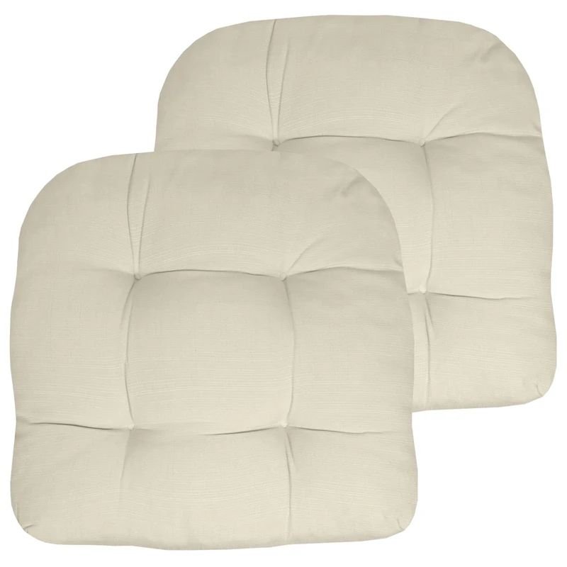 Sweet Home Collection Patio Cushions Outdoor Chair Pads Premium Comfortable Thick Fiber Fill Tufted 21" x 21" Seat Cover, 2 Count (Pack of 1), Cream