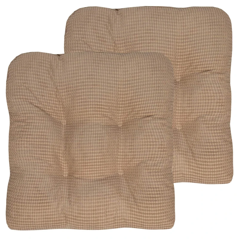 Sweet Home Collection Chair Cushion Crushed Memory Foam Pads Premium Slip Non Skid Microdot Rubber Back Tufted 16" x 16" x 3.25" Thick Seat Cover, 2 Pack, Taupe