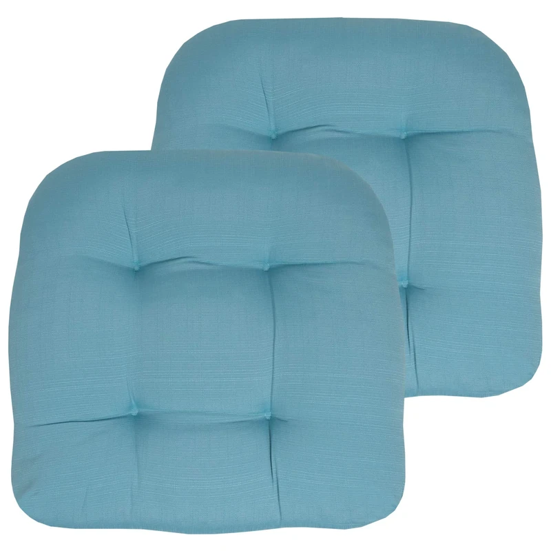 Sweet Home Collection Patio Cushions Outdoor Chair Pads Premium Comfortable Thick Fiber Fill Tufted 19" x 19" Seat Cover, 2 Count (Pack of 1), Teal
