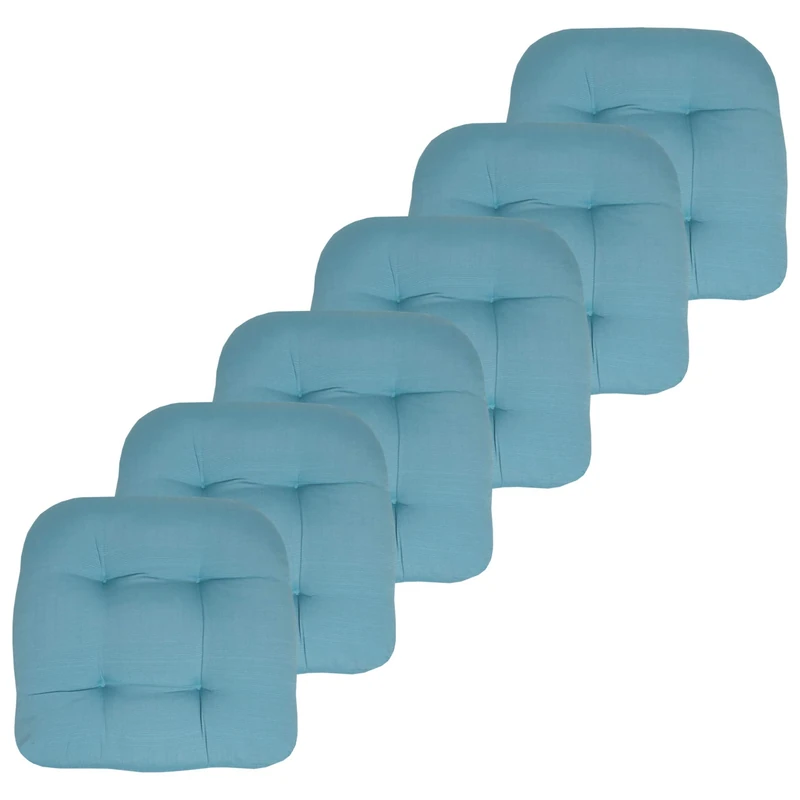 Sweet Home Collection Patio Cushions Outdoor Chair Pads Premium Comfortable Thick Fiber Fill Tufted 19" x 19" Seat Cover, 6 Pack, Teal