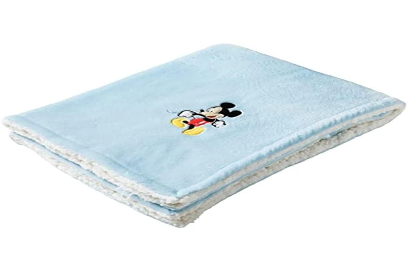 Babycalin - Disney Bi-material Baby Blanket 75 x 100 cm - Mickey Sky Blue/White - Image 1