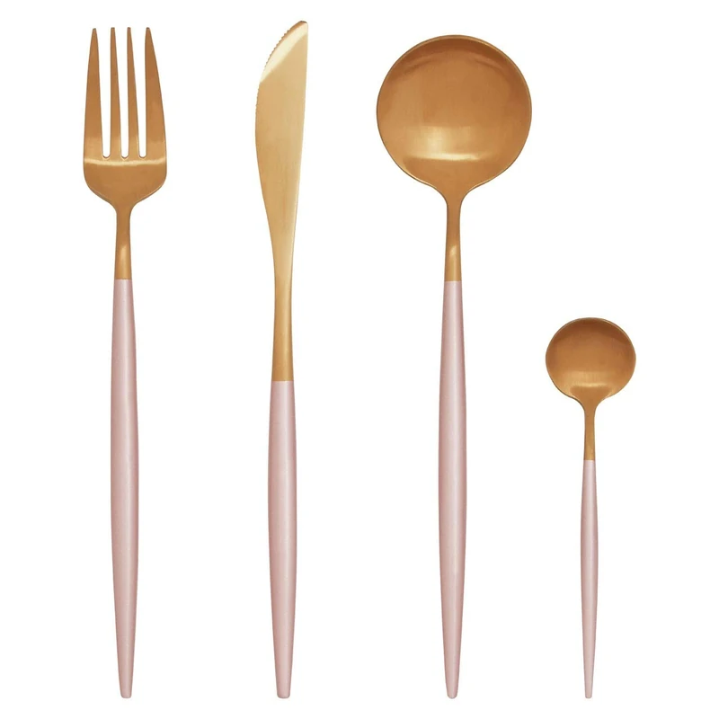 Premier Housewares Cutlery Sets 16 Piece Knife And Fork Set Silver And pink Finish Kitchen Spoons Cutlery Scratch/Rust Resistant Stainless Steel Knives And Forks Set 26 x 4 x 27