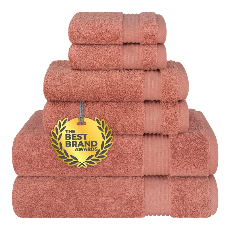 Cotton Paradise 6 Piece Towel Set, 100% Cotton Soft Absorbent Turkish Towels for Bathroom, 2 Bath Towels 2 Hand Towels 2 Washcloths, Coral Towel Set