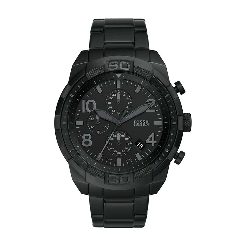 Fossil Watch for Men Bronson, Chronograph Movement, 50 mm Black Stainless Steel Case with a Stainless Steel Strap, FS5712