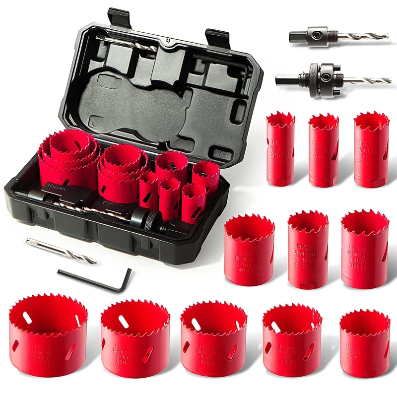 HYCHIKA Bi-Metal Hole Saw, 17 PCS Hole Saw Set 19mm-68mm, Cutting Depth: 40mm, Perfect for Drilling Soft Metal, Wood, PVC Board and Plastic