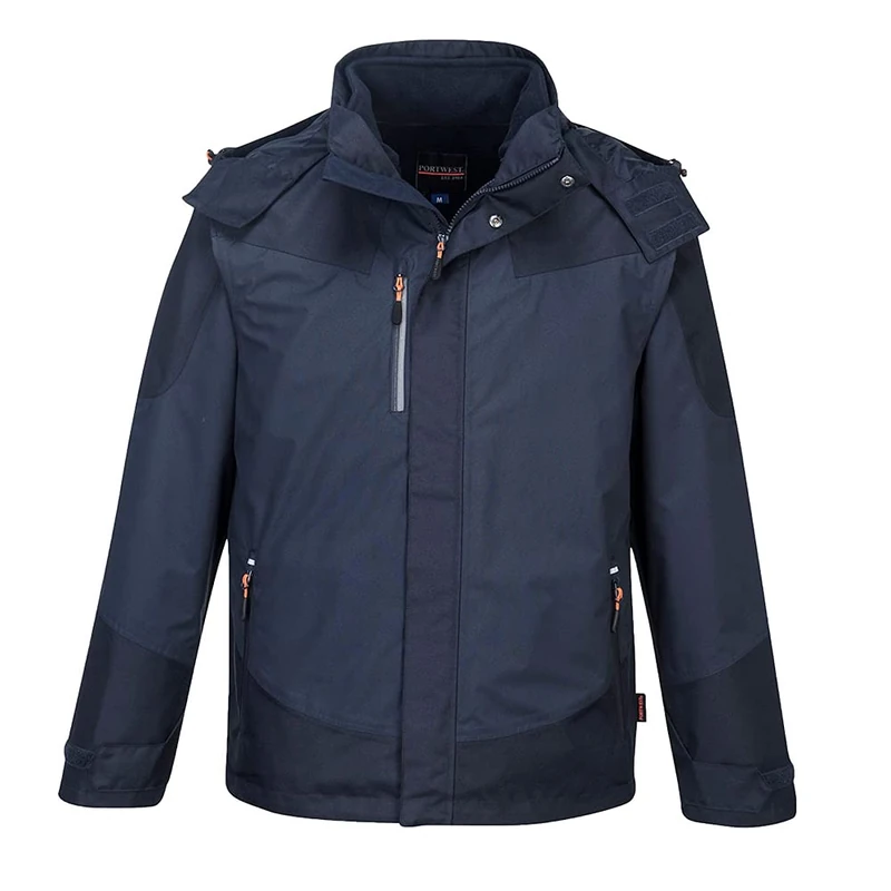 Portwest S553 Radial 3-in-1 Jacket Waterproof Windproof Breathable Taped Seams Removable Fleece Lining Texpel Splash Eco Finish Pack-Away Hood Multiple Pockets Adjustable Fit Workwear, Dark Navy, M