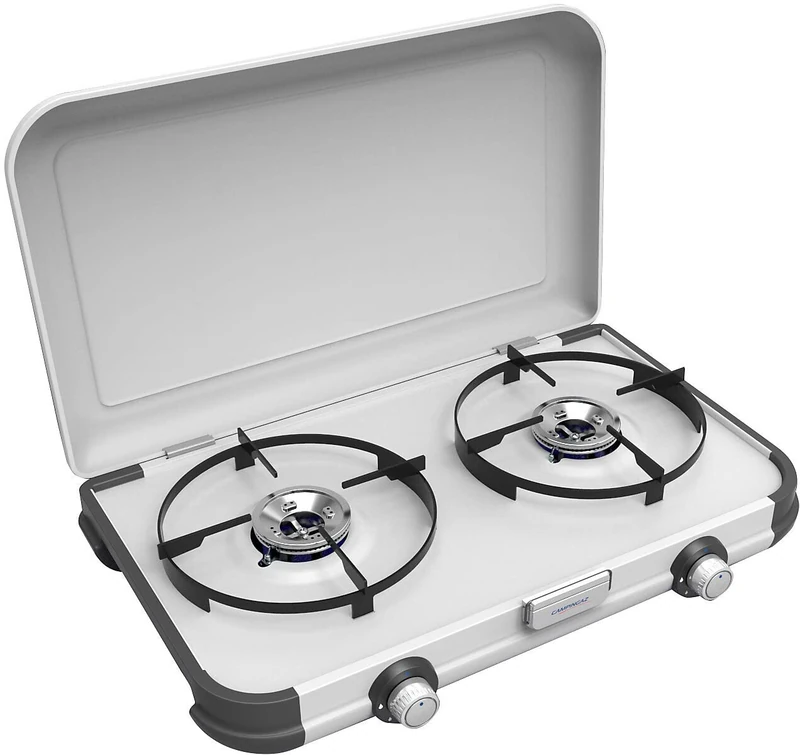Campingaz Camping Kitchen 2 Gas Stove with 2 x 2,000 Watt Power, with Removable Dishwasher-Safe Pot Racks, Practical and Space-saving Design