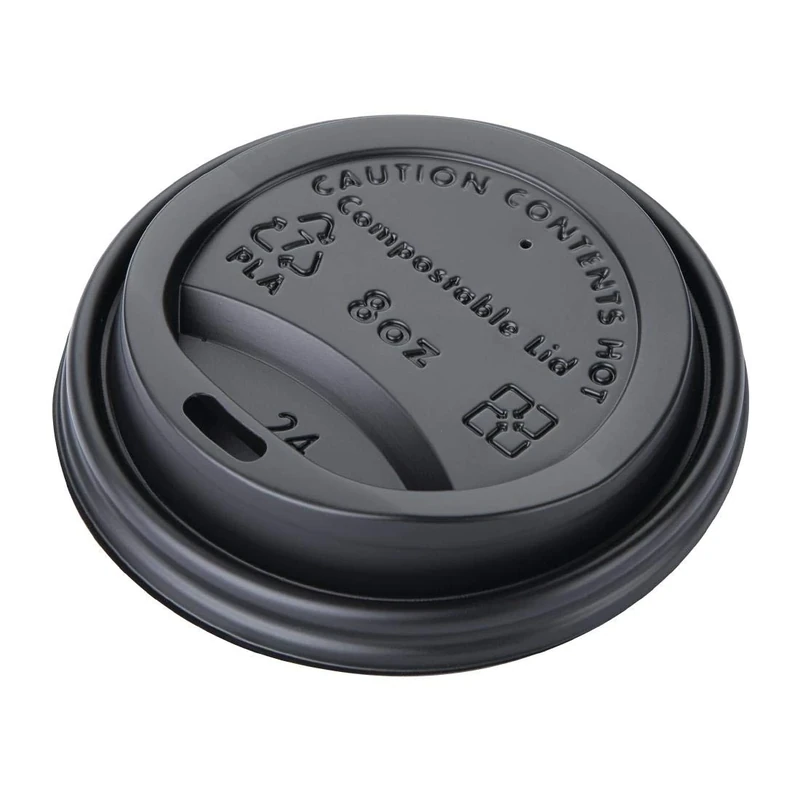 EDLP Fiesta Compostable CPLA Lid for Hot Cups Black - 8oz (Box 1000)