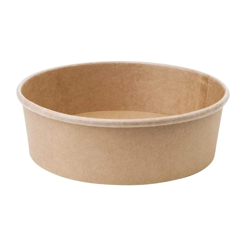 Fiesta Green Round Salad Bowls 750 ml / 26 oz (Pack of 300), Kraft Brown, Takeaway Food Bowls, Takeaway Food Containers, Compostable BS EN13432 Accredited, Lids (FB199) Sold Separately, FB197