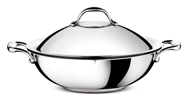 Lagostina Accademia Lagofusion 011116041830 Wok 30 cm (5 L) with Lid Stainless Steel 18/10 Suitable for All Heat Sources Including Induction Riveted Handles Robust Italy 25 Year Guarantee