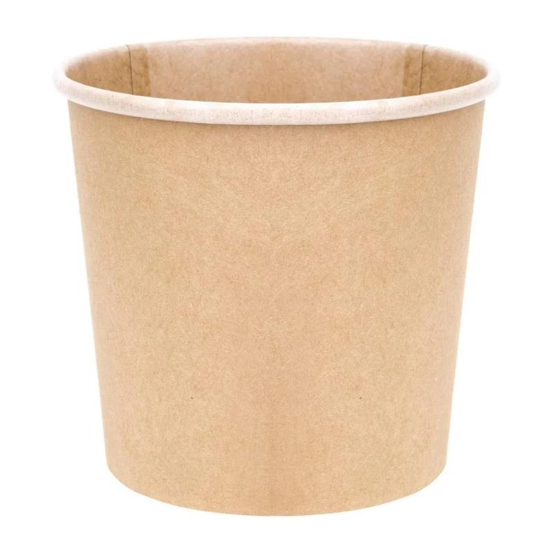 Fiesta Green Compostable Soup Containers 740 ml/26 oz (Pack of 500), Kraft Brown, PLA Lining - Hot Soup or Porridge Takeaway Containers - BS EN13432 Rated, Lids (FB557) Sold Separately, FB166