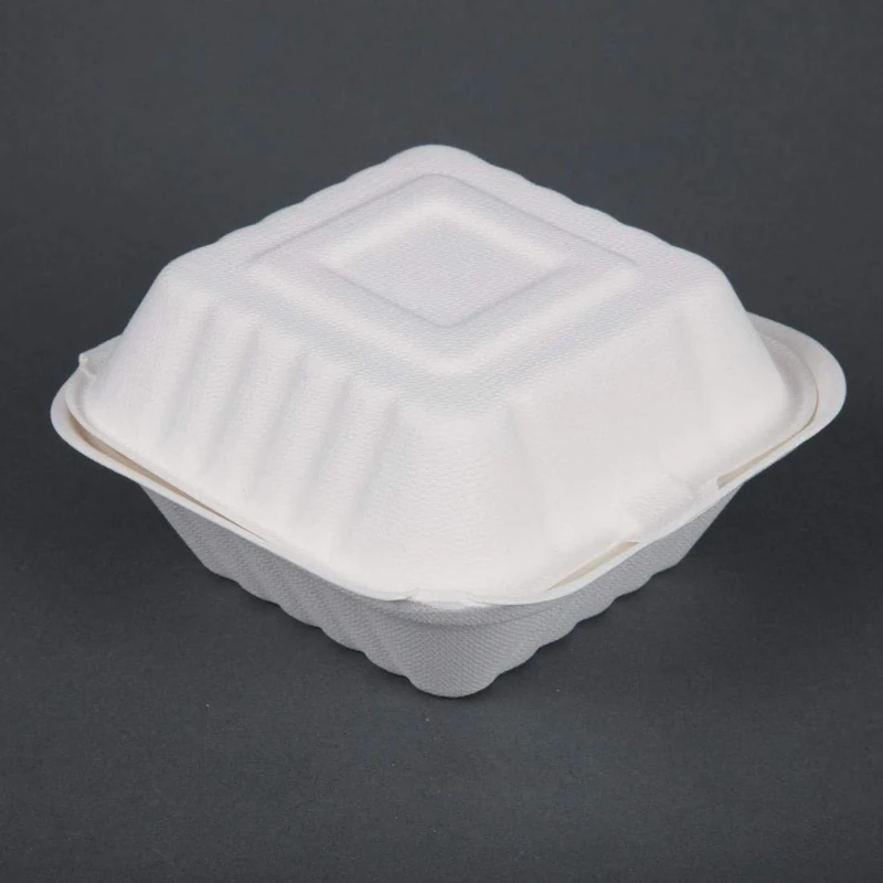 Fiesta DW246 Compostable Disposable Burger Boxes with Side Ridges 152mm (Pack of 500) | Bagasse