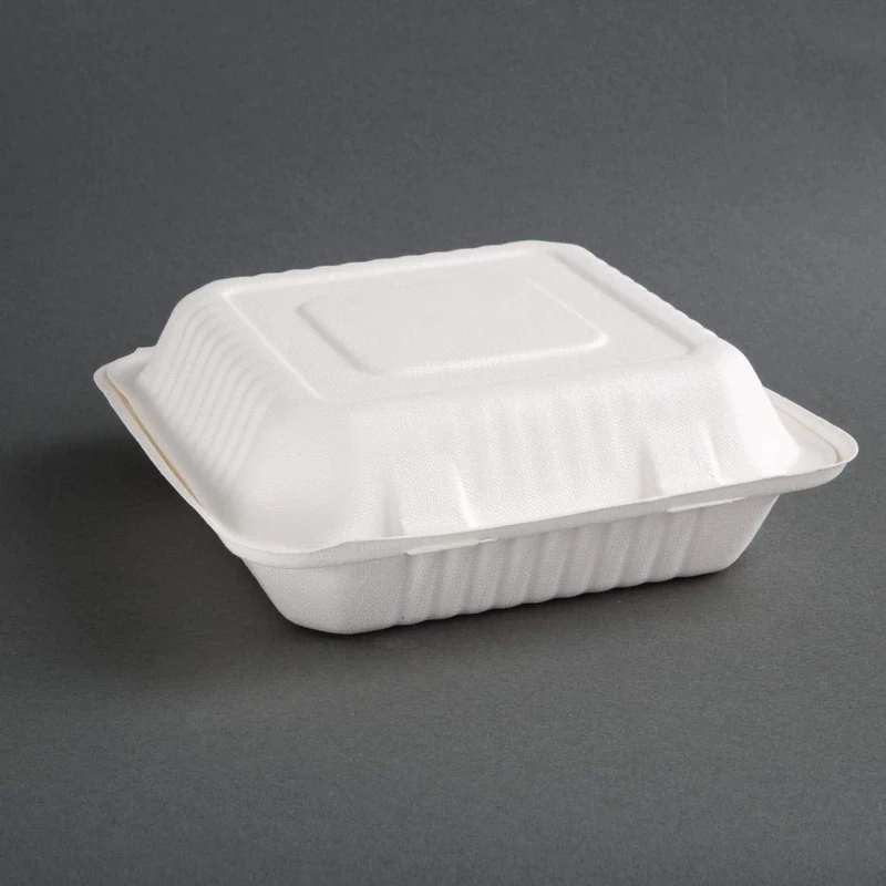 Fiesta Compostable Biodegradable Disposable Bagasse Hinged Food Containers | 231(W) x 236(D) mm | Pack of 200 | FC527