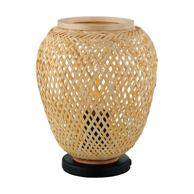 Eglo Bedside lamp Dembleby, Side Table Light in Vintage, Nature and Hygge Design, Braided Living Room Lighting Made of Light Brown Wood with Switch, E27 Socket