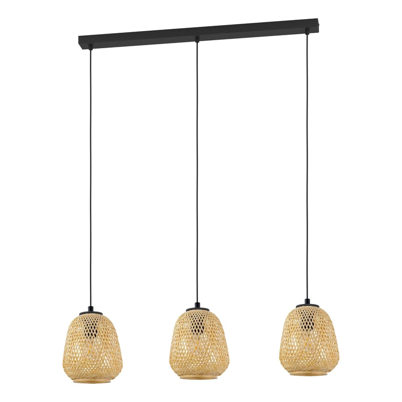 Eglo Dembleby 3-Bulb Pendant Light, Vintage, Nature and Hygge Designed Ceiling Light Fitting, Braided Wooden Wicker and Steel Living Room Hanging lamp, E27 Socket