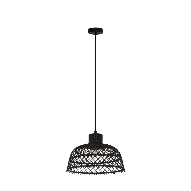 EGLO Pendant lighting Ausnby, ceiling light fitting in vintage, Scandinavian and boho design, hanging lamp for dining and living room made of black wood and metal, E27 socket