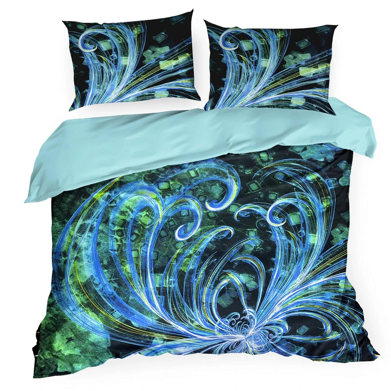 Eurofirany Bedding Pattern Print Striking Cotton Set 2 Pillow Cases 1 Duvet Cover, Blue, 160X200cm+2x/70X80cm - Image 1