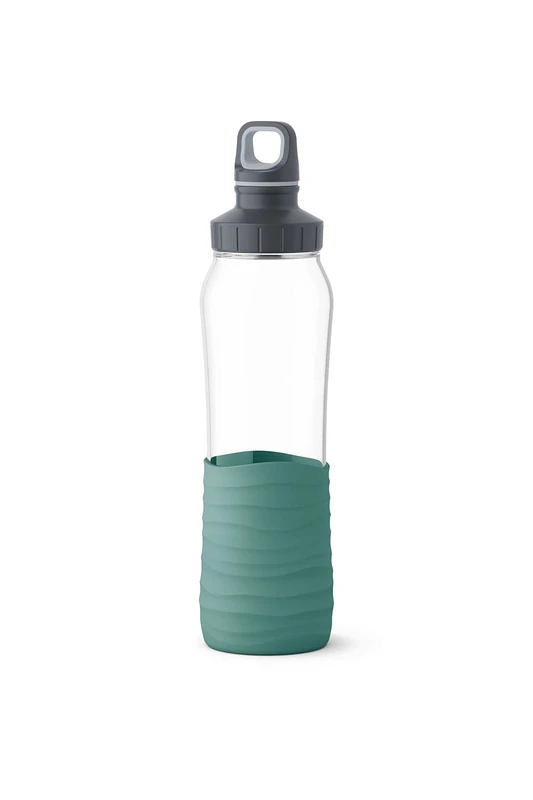 Emsa N3100300 Drink2Go Glass Drinking Bottle (Capacity: 0.7 Litres, Screw Cap) Petrol Green