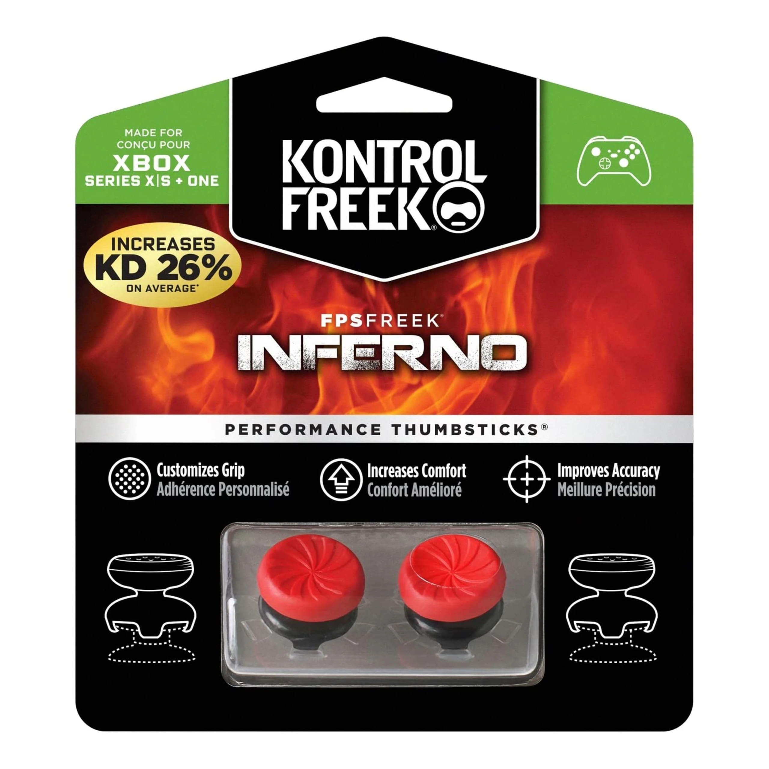 KontrolFreek FPS Freek Inferno for Xbox One and Xbox Series X Controller | Performance Thumbsticks | 2 High-Rise Concave | Red