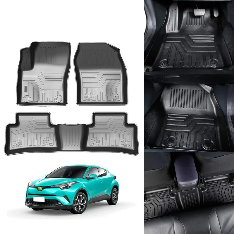 KUST 3D Floor Mats for Toyota C-HR 2017 2018 2019 2020 2021 CHR All Weather Floor Carpet Liners TPE 2 Row Black Liner Set