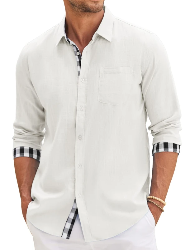 COOFANDY Men's Western Cowboy Shirt Embroidered Long Sleeve Cotton Casual Button Down Shirt, White, Medium