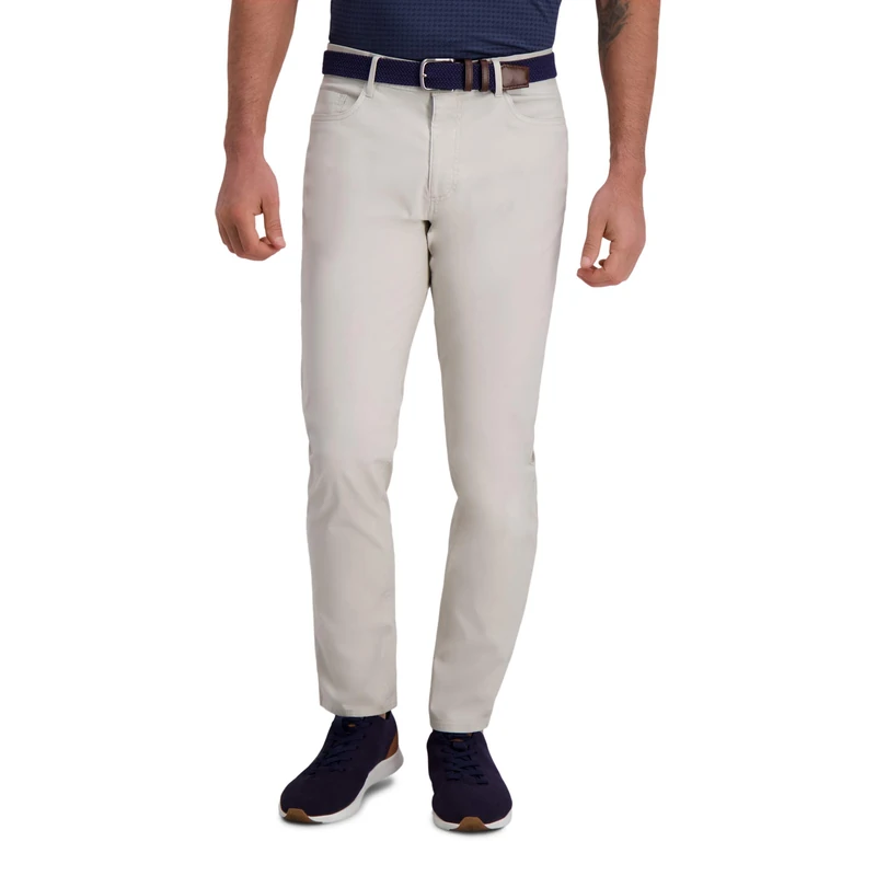 Haggar Men's The Active Series Slim Fit Flat Front Pant, Rice, 38W x 32L - Image 1