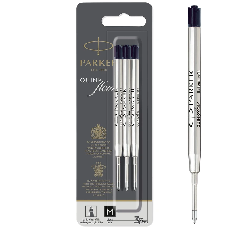 Parker Ballpoint Pen Refills | Medium Point | Black QUINKflow Ink | 3 Count