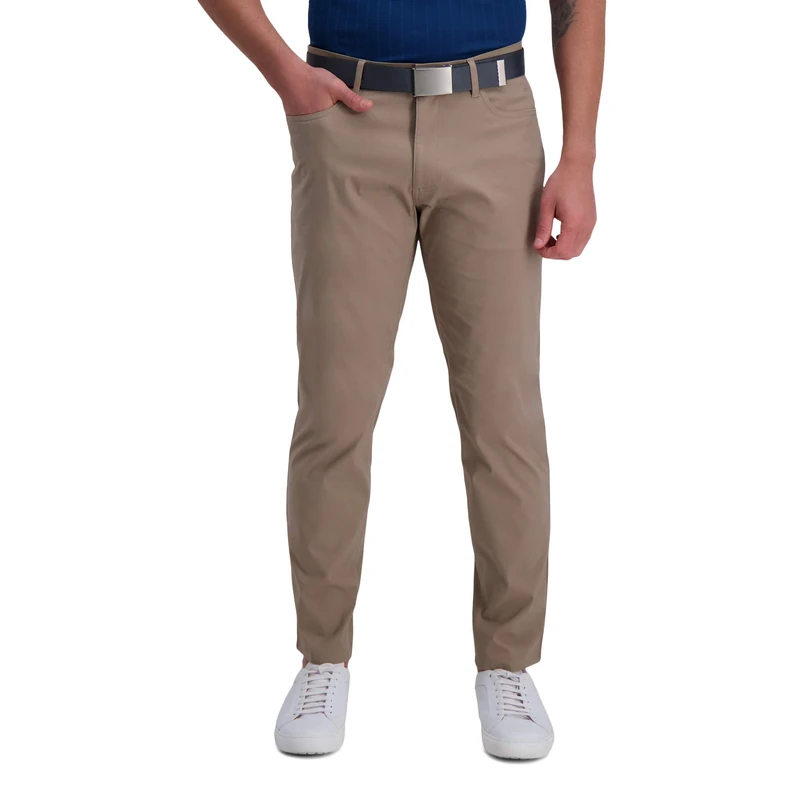 Haggar Men's PLN Textured JCQRD Pant, Med. Khaki, 33W x 32L - Image 1