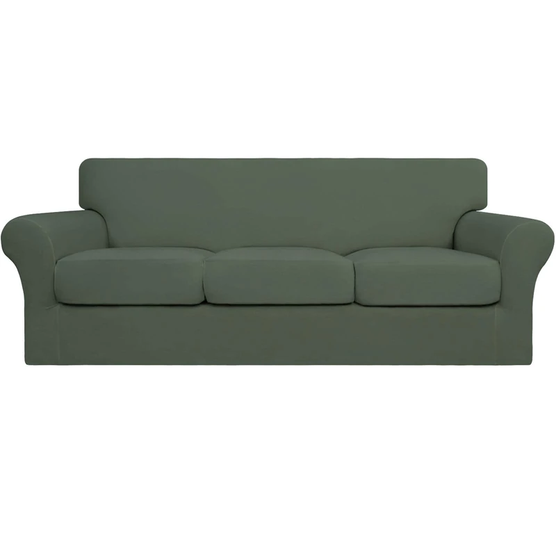 Easy-Going 4 Pieces Stretch Soft Couch Cover for Dogs - Washable Sofa Slipcover for 3 Separate Cushion Couch - Elastic Furniture Protector for Pets, Kids (Sofa, Greyish Green)
